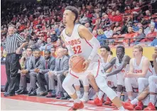  ?? ROBERTO E. ROSALES/JOURNAL ?? UNM senior guard Anthony Mathis prepares to shoot a 3-pointer during Saturday’s exhibition game win over Northern New Mexico College in Dreamstyle Arena - The Pit.