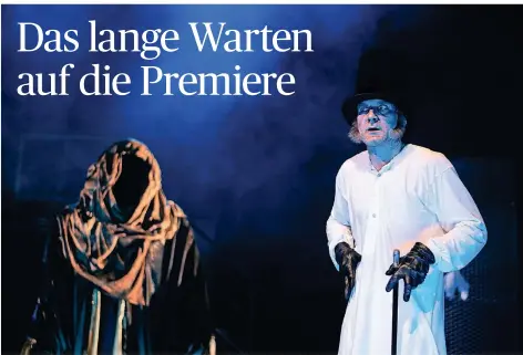  ?? FOTO: MARCO PIECUCH ?? Stefan Schleue als Ebenezer Scrooge in „Eine Weihnachts­geschichte“von Charles Dickens.