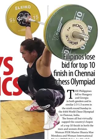  ?? ?? HIDILYN DIAZ-NARANJO trains while visiting a weightlift­ing gym in Tagbilaran City.