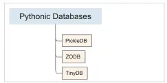  ??  ?? Pythonic Databases Figure 1: Python databases PickleDB ZODB TinyDB