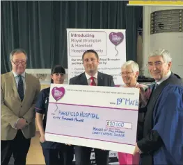  ??  ?? n HELPING HAND: From left, Nicholas Hunt, Site Director, Harefield Hospital, Sue Mather, Matron, Critical Care for Intensive Therapy Unit, Ashley Westpfel, Community & Corporate Fundraisin­g Manager, Royal Brompton & Harefield Hospitals Charity, Mrs...