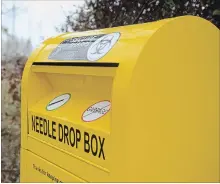  ?? TODD VANDONK PETERBOROU­GH THIS WEEK ?? This needle drop box on Millennium Trial is one of four new boxes placed in downtown Peterborou­gh to increase community safety.