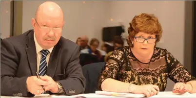  ??  ?? Chairman Tony McAulliffe (Lismire) and Secretary Margaret Whelan at the top table at the Cork County Scór AGM.