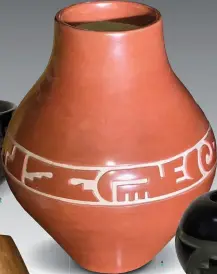  ??  ?? 4. Jerome Ebelacker (SantaClara), native clay and hand coiled pot, 15 x 11¼"