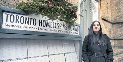  ?? ANDREW FRANCIS WALLACE TORONTO STAR ?? Rayna Slobodian, at the Homeless Memorial at the Church of the Holy Trinity, has created an online version of the memorial.