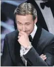  ?? THE ASSOCIATED PRESS/FILES ?? Ryan Gosling giggles during a kerfuffle at the Oscars in February over the year’s best picture winner.