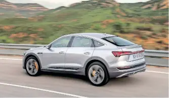  ?? ?? The Audi e-tron Sportback 55 quattro S line is priced at R2 115 000 and offers 300kw on overboost.