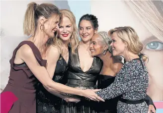  ??  ?? ALL GIRLS TOGETHER: Cast members Laura Dern, Nicole Kidman, Shailene Woodley, Zoe Kravitz and Reese Witherspoo­n pose at the premiere of HBO television series ‘Big Little Lies’.