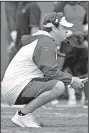  ?? AP/JIM RASSOL ?? Florida Atlantic coach Lane
Kiffin watches part of the Owls’ spring game Saturday in Boca Raton, Fla.