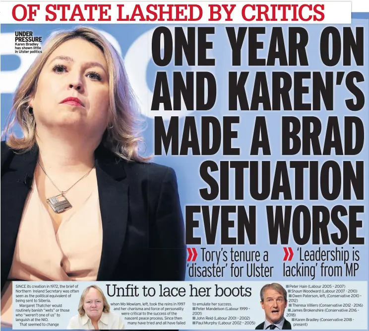  ??  ?? UNDER PRESSURE Karen Bradley has shown little in Ulster politics