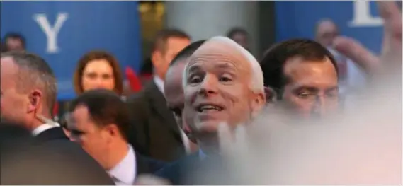  ??  ?? In this file photo, then-GOP presidenti­al nominee Sen. John McCain takes part in a campaign rally at the Media Courthouse.