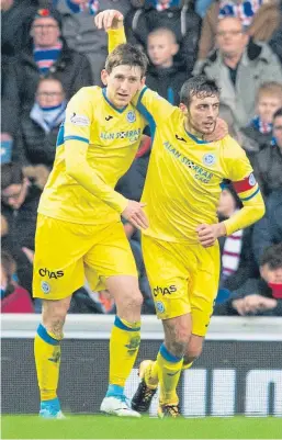  ?? Picture: PA. ?? Alston, left, celebrates his goal in St Johnstone’s 3-1 win over Rangers at Ibrox on December 16 last year.