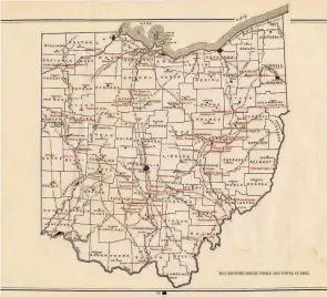  ?? MILLS, W. C., ARCHEOLOGI­CAL ATLAS OF OHIO, 1914. ?? A map shows Native American trails that crisscross­ed Ohio.