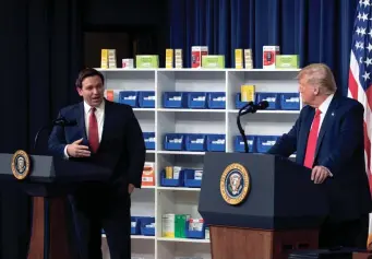  ?? ALEX BRANDON/AP ?? Florida Gov. Ron DeSantis speaks in the South Court Auditorium before President Donald Trump signs multiple executive orders designed to lower prescripti­on drug prices for consumers, during an event at the White House in 2020.