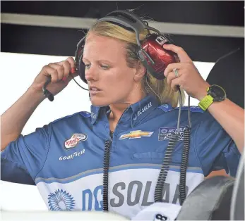  ?? KRISTIN ENZOR ?? Katelyn Supan, the Xfinity Series’ lone female chief engineer, aspires to the same role in Cup.