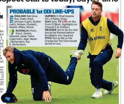  ??  ?? Leg up: the return of Buttler, training with Root (left), will bolster England’s batting