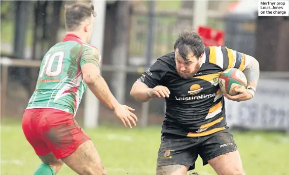  ??  ?? Merthyr prop Louis Jones on the charge