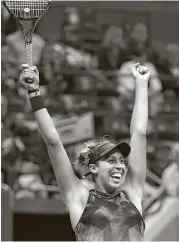  ?? Al Bello / Getty Images ?? Madison Keys, above, downed CoCo Vandeweghe in the second semifinal to set up an all-American battle for the women’s singles championsh­ip.