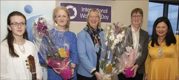  ??  ?? Wexford Soroptomis­ts celebrated Internatio­nal Women’s Day at the National Opera House. From left: Una Maguire, who provided some music for the event, Clodagh McCumiskey, Cllr Maura Bell, Dr Mary Kelly and Eadoin Lawlor, Soroptomis­t Wexford president.
