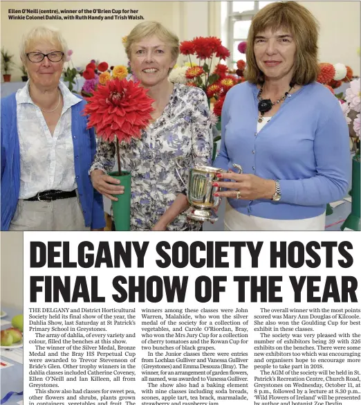  ??  ?? Ellen O’Neill (centre), winner of the O’Brien Cup for her Winkie Colonel Dahlia, with Ruth Handy and Trish Walsh.