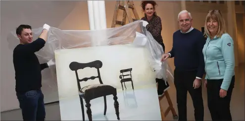  ??  ?? Pictured are Stephen Hodgins, Gallery Manager, artist Mary A. Kelly, Padraic Kierans, M.D. Anglo Printers and Highlanes Gallery Director, Aoife Ruane.