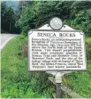  ??  ?? A sign at the edge of Seneca Rocks describes some of its natural and human history.