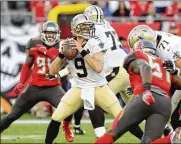  ?? AP FILE 2017 ?? Saints quarterbac­k Drew Brees is 39 and under contract through the 2019 season.