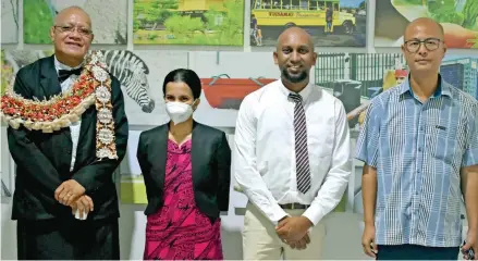  ?? Photo: Waisea Nasokia ?? From left: Kidney Foundation of Fiji director and Fiji National University associate professor of medicine Dr Joji Malani, Dr Alisha Sahukhan, Dr Amrish Krishnan and True Young Enterprise PTE limited director Jeff Qin during the opening of the Kidney Hub Speciality Hospital at Lot 1 Fantasy Road, in Nadi on December 18, 2021.
