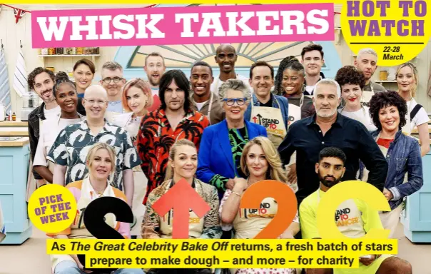  ?? ?? Pictured above are the celebritie­s who will be hoping their sponges rise, their biscuits don’t crumble and their pies please, as they aim to impress judges Paul Hollywood and Prue Leith. And there’s one among them who is no stranger to the tent. One of the original 20 bakers had to pull out at short notice, so presenter Matt Lucas stepped in to take their place – much to the amusement of co-host Noel Fielding…