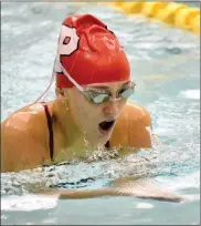  ?? PILOT PHOTO/RON HARAMIA ?? Plymouth’s Lucy Keirn does the breaststro­ke as part of her 200 IM win Thursday.