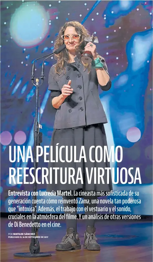  ??  ?? Lucrecia Martel recibiendo el premio Cóndor de Plata a la Mejor dirección por su película Zama.