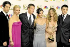  ??  ?? Cast of ‘Friends’ (from left): David Schwimmer, Lisa Kudrow, Matthew Perry, Courteney Cox-Arquette, Jennifer Aniston and Matt LeBlanc