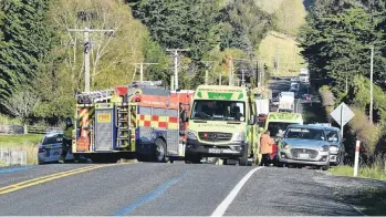  ?? PHOTO: GREGOR RICHARDSON ?? Emergency services attend an accident on State Highway 1 between Riccarton and Gladfield Rds yesterday morning.