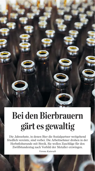  ??  ?? Bleiben Bierflasch­en ab Ende November leer? In der Brauereibr­anche spießt es sich am Geld für 3500 Mitarbeite­r.
