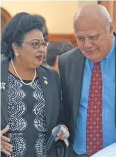  ?? Photo: Ronald Kumar ?? From left: Assistant Minister for Women, Children and Poverty Alleviatio­n Veena Bhatnagar, with SODELPA Opposition MP Viliame Gavoka outside Parliament on March 14, 2018.