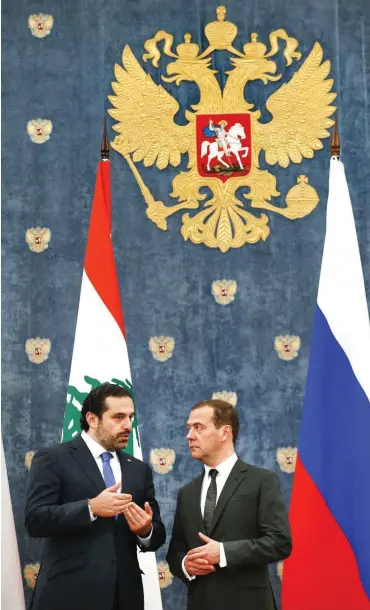  ?? Foto: AFP/Dmitri Astachow ?? Man versteht sich: Der libanesisc­he Regierungs­chef Saad Hariri und der russische Ministerpr­äsident Dmitri Medwedjew im September in Moskau