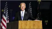  ?? AP PHOTO/ANDREW HARNIK ?? Presidente­lect Joe Biden speaks Saturday in Wilmington, Del.