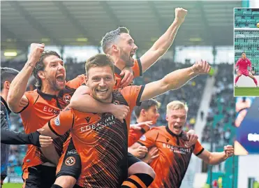  ?? ?? Dundee United’s Ryan Edwards celebrates after his goal put the game out of Hibs’ reach
