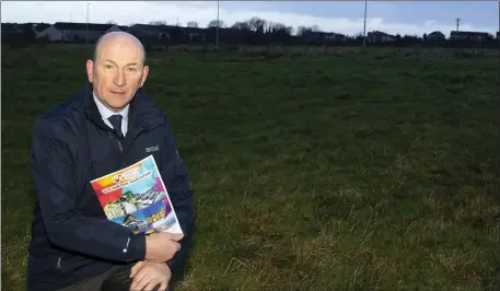  ??  ?? Cllr John Fleming at the site in Butlerslan­d in New Ross which has planning for two advance factories.