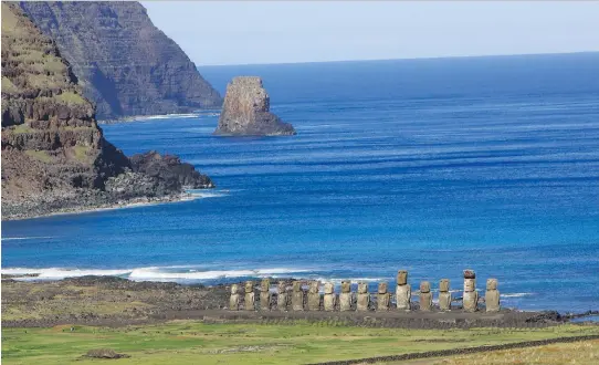  ?? PHOTOS: JIM BYERS/POSTMEDIA NEWS ?? There are tremendous views of the moai statues at Tongariki, seen from the nearby quarry where they were carved centuries ago.