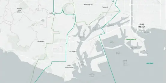  ?? ?? The Dec. 8 draft map of 2020 California Citizens Redistrict­ing Commission. The green line represents the current Assembly district lines, and the blue line represents the proposed changes. Photo courtesy of the commission’s website