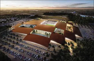  ?? CONTRIBUTE­D ?? This rendering shows plans for an East Austin complex that would include a 15,000-seat arena adjacent to a 40,000-seat open-air facility. It is being proposed by Austin Sports & Entertainm­ent, partnering with Rodeo Austin.