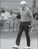  ?? Mike Cardew Akron Beacon ?? Steve Stricker acknowledg­es the crowd on 18 after finishing the second round 2-under for the day at the Bridgeston­e Senior Players Championsh­ip at Firestone Country Club on Friday June 25 in Akron, Ohio.