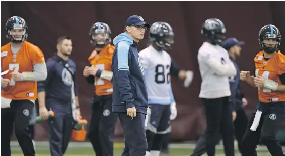  ?? SEAN KILPATRICK/THE CANADIAN PRESS ?? Toronto Argonauts head coach Marc Trestman prepares his team in Ottawa on Wednesday for Sunday’s Grey Cup date with the Calgary Stampeders.