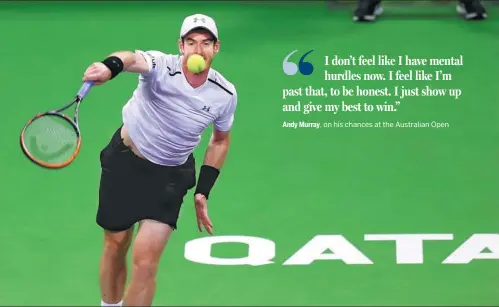  ?? IBRAHEEM AL OMARI / REUTERS ?? World No 1 Andy Murray serves to Novak Djokovic during their clash in the Qatar Open final in Doha on Saturday. Djokovic won 6-3, 5-7, 6-4.