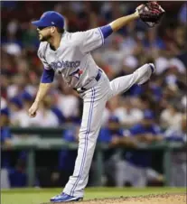  ?? CHARLES KRUPA, THE ASSOCIATED PRESS ?? Toronto Blue Jays reliever Ryan Tepera watches a pitch to the Boston Red Sox in the eighth inning Monday night. Tepera pitched one scoreless inning for the win, improving to 5-1 on the season, in a 4-3 Jays victory.