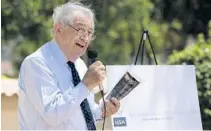  ?? LYNNE SLADKY/AP ?? Holocaust survivor David Schaecter speaks during a news conference Monday after Munich-based insurance company Allianz decided not to renew its contract as sponsor of the PGA Tour Champions event.