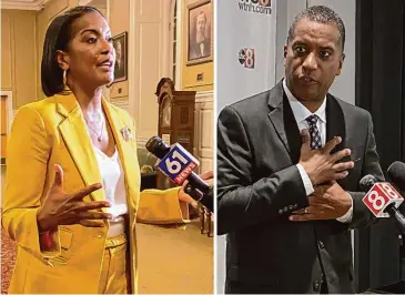  ?? Ken Dixon/Hearst Connecticu­t Media ?? U.S. Rep Jahana Hayes, left, and George Logan, are facing off in a rematch of the 2022 race for the 5th District.