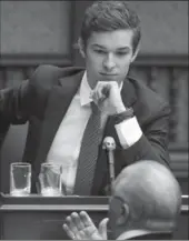  ?? TORONTO STAR FILE PHOTO ?? Sam Oosterhoff, 19-year-old Progressiv­e Conservati­ve MPP for Niagara West-Glanbrook, during question period at Queen’s Park in February.