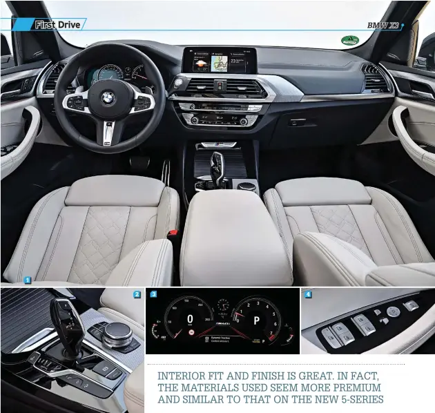  ??  ?? 1. The interiors are plush and sporty. Gets a 10.2in screen for the infotainme­nt
system. 2. Matte aluminium finish dominates with honeycomb surfaces
adding class. 3. 12.3in screen serves as instru
ment panel. 4. like the 5-Series, switchgear...